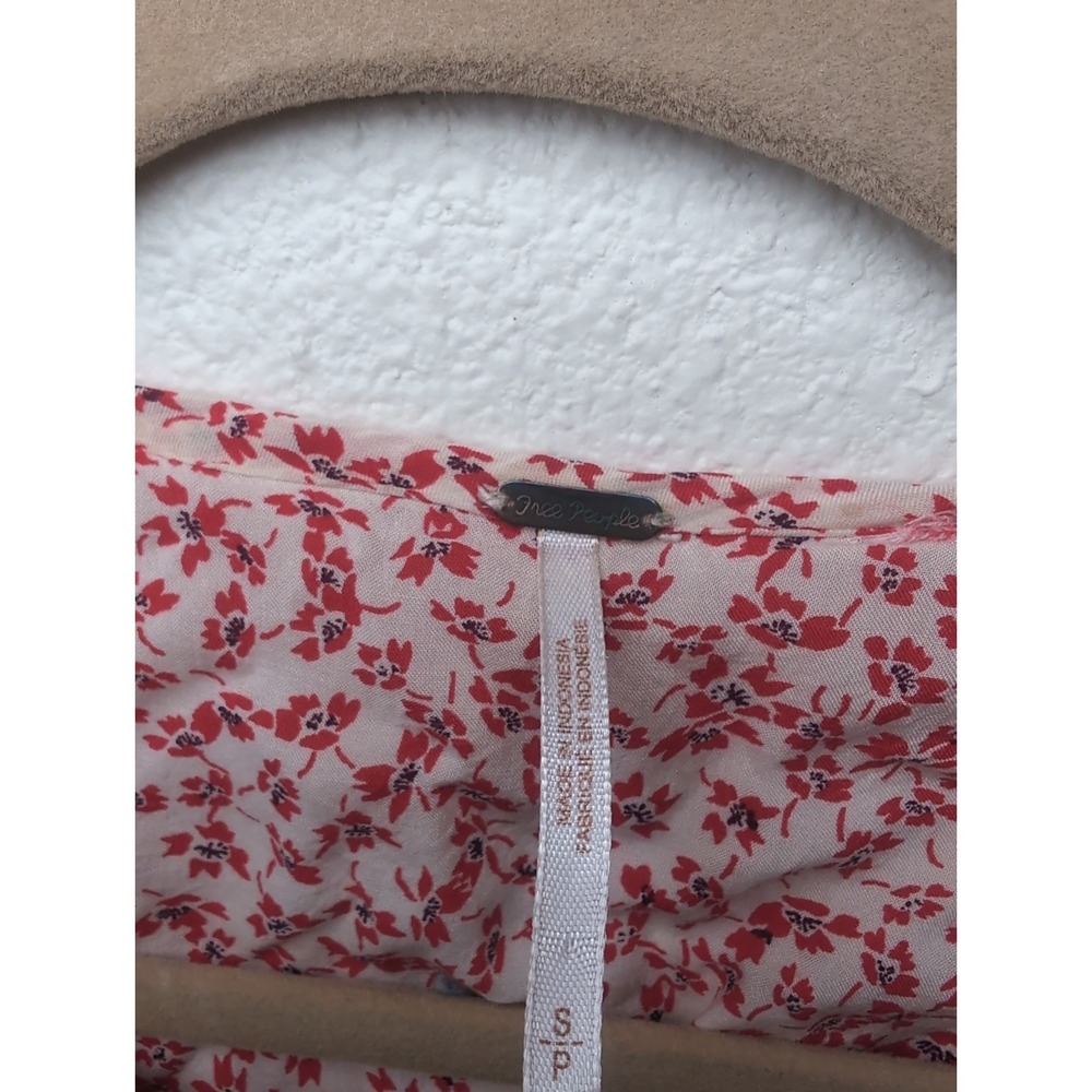 Free People Pink Red Floral Boho Mini Dress Oversized Rayon Tunic Size Small - Picture 4 of 12